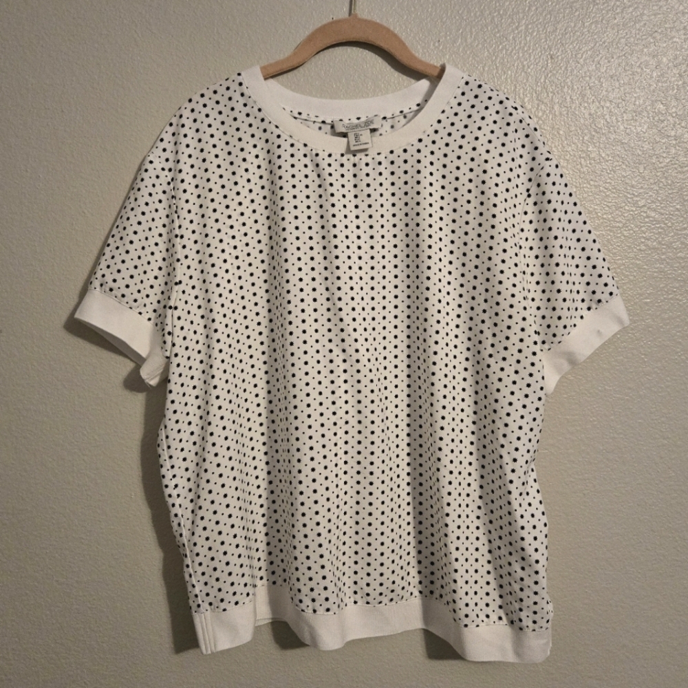 Rachel Zoe Top Womens Size Large White Black Dot Print Capsule Crew Neck Blouse